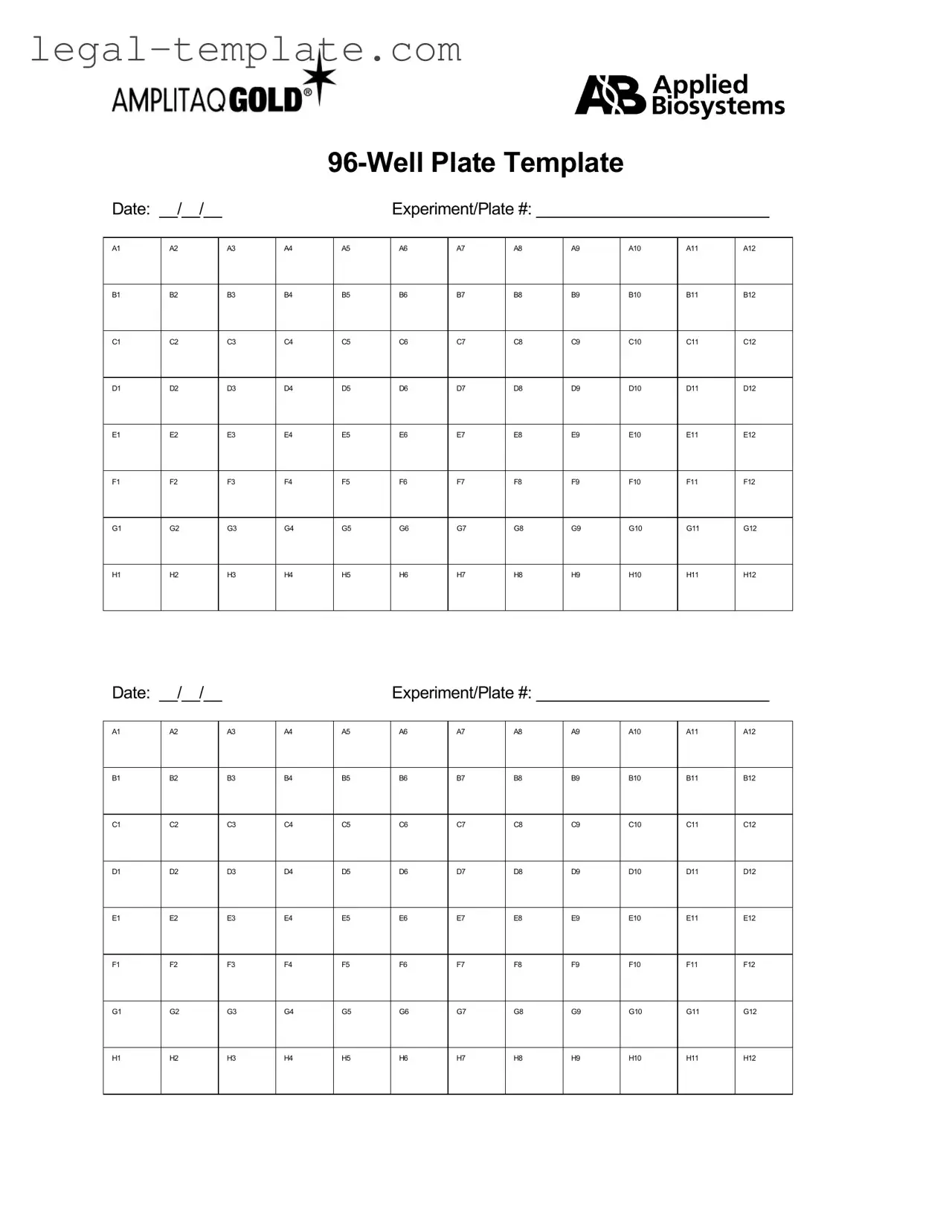 Free 96 Well Template in PDF