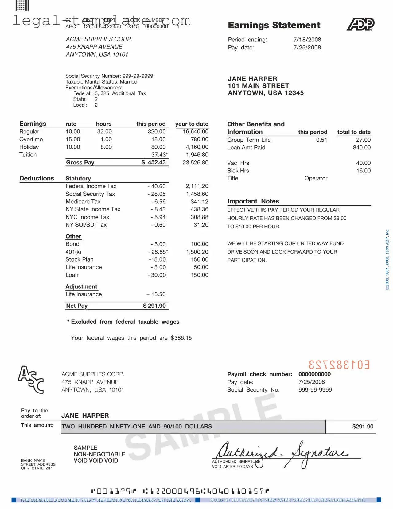 Free Adp Pay Stub Template in PDF