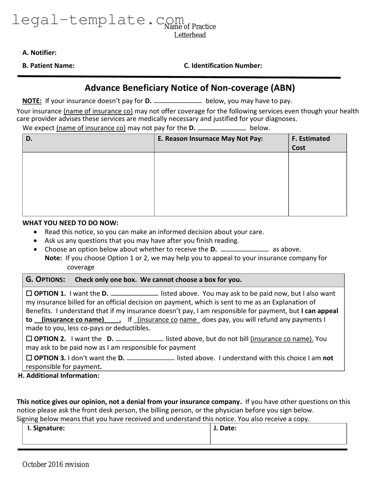 Free Advance Beneficiary Notice of Non-coverage Template in PDF