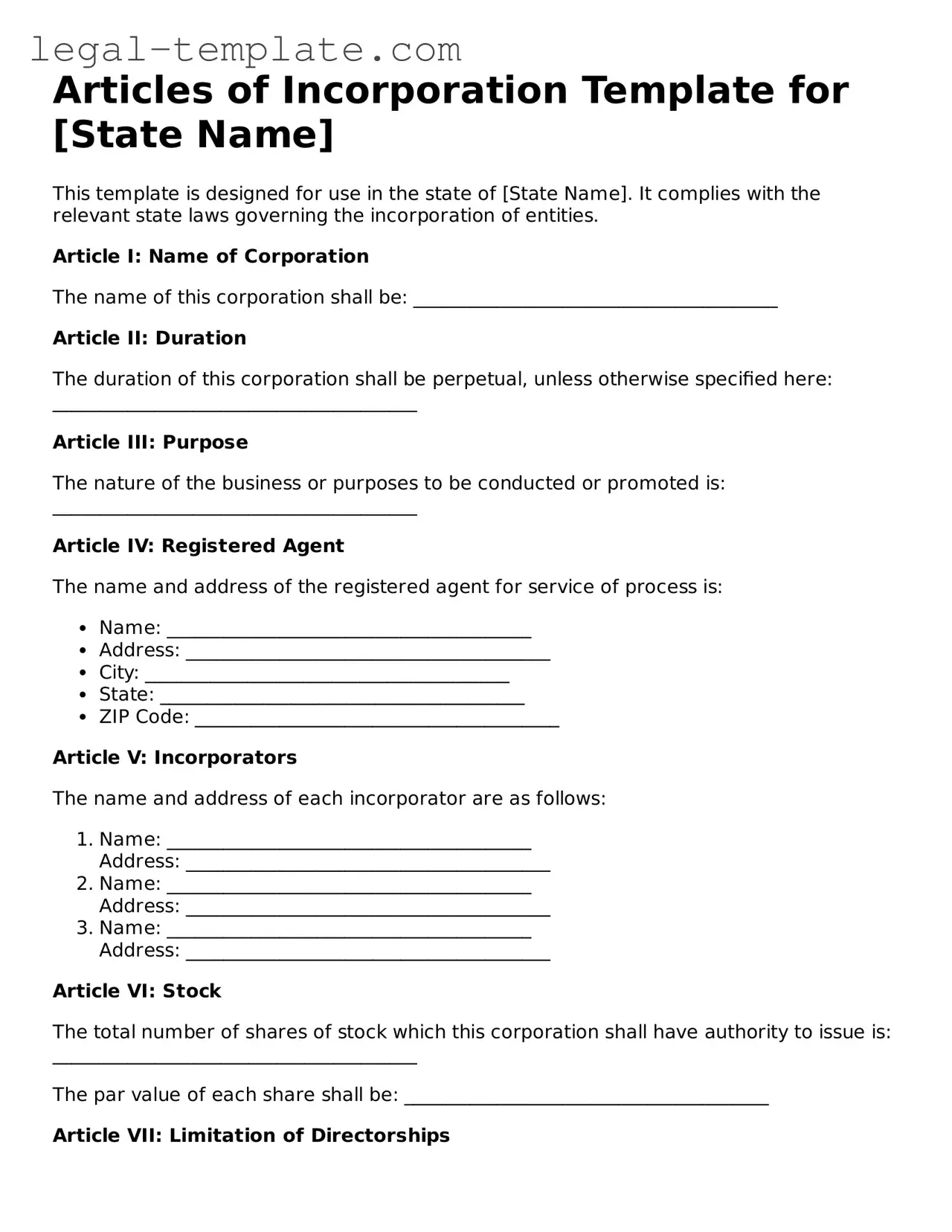 Printable Articles of Incorporation Template