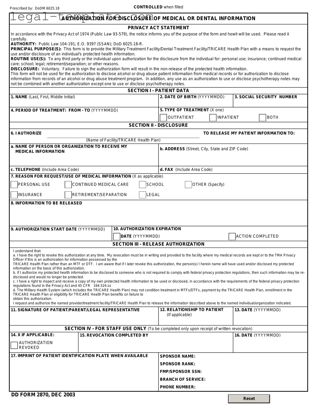 Free DD 2870 Template in PDF