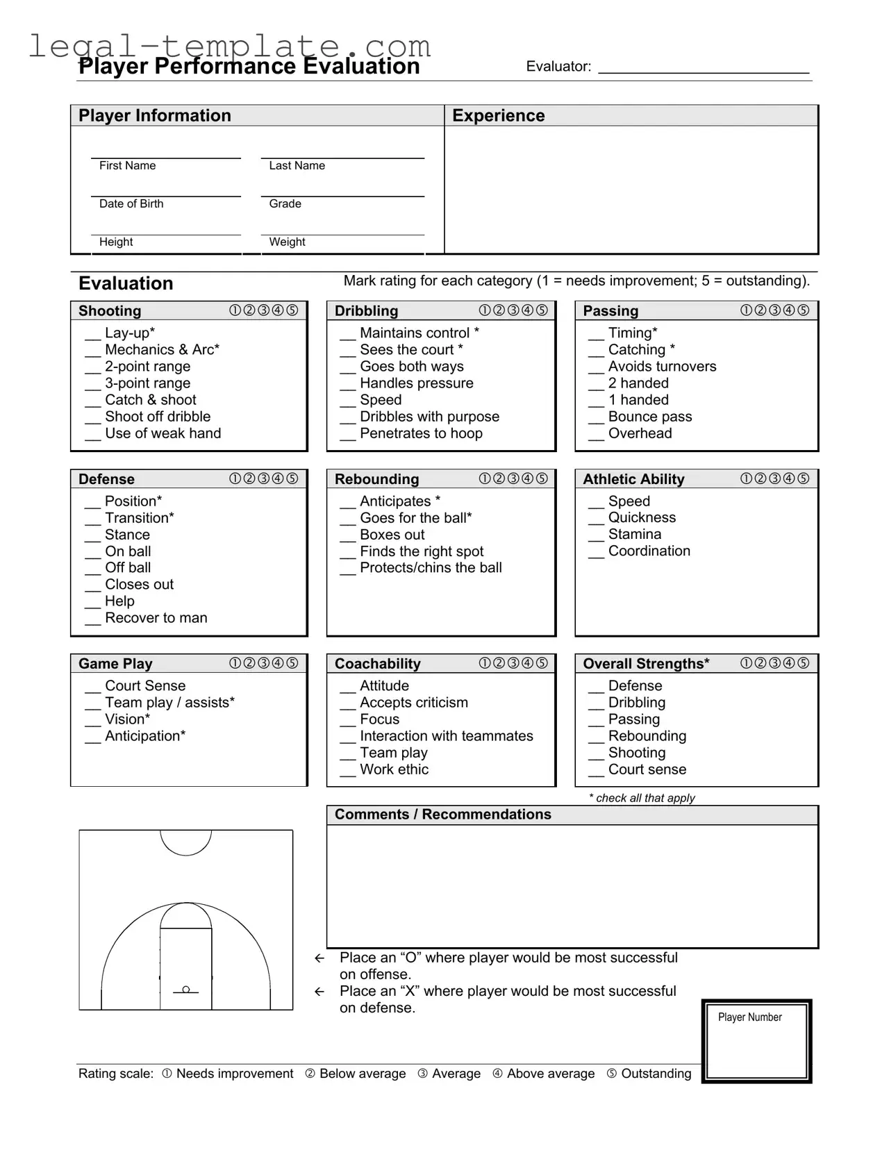 Free Basketball Evaluation Template in PDF