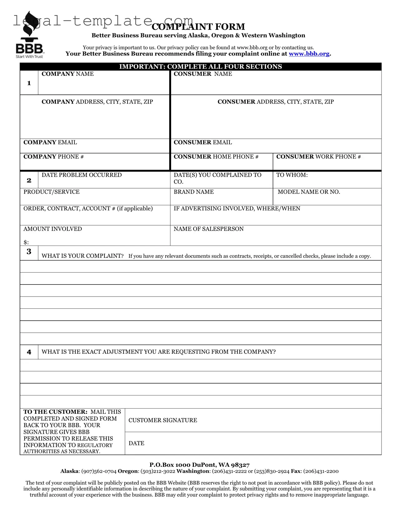 Free Bbb Complaint Template in PDF