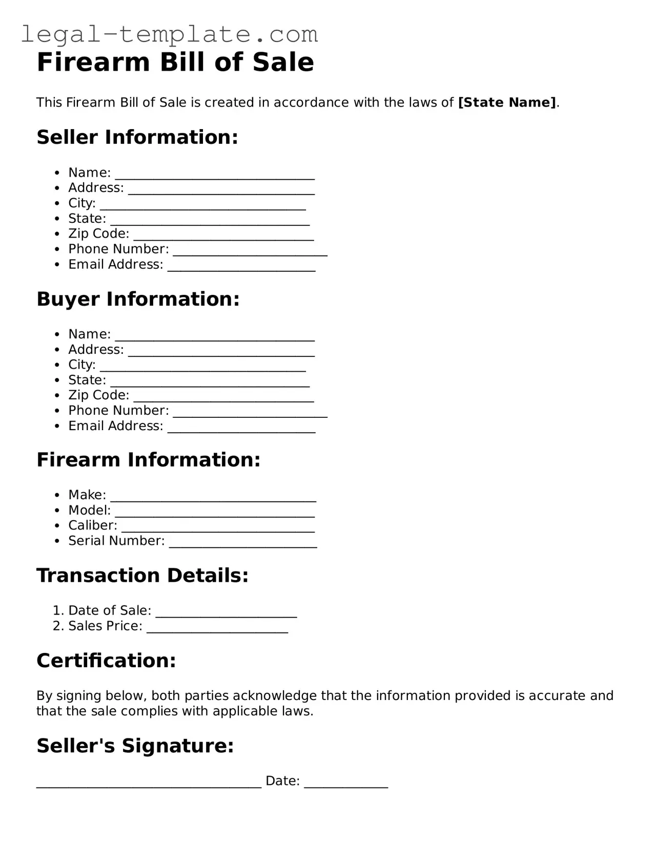 Printable Firearm Bill of Sale Template