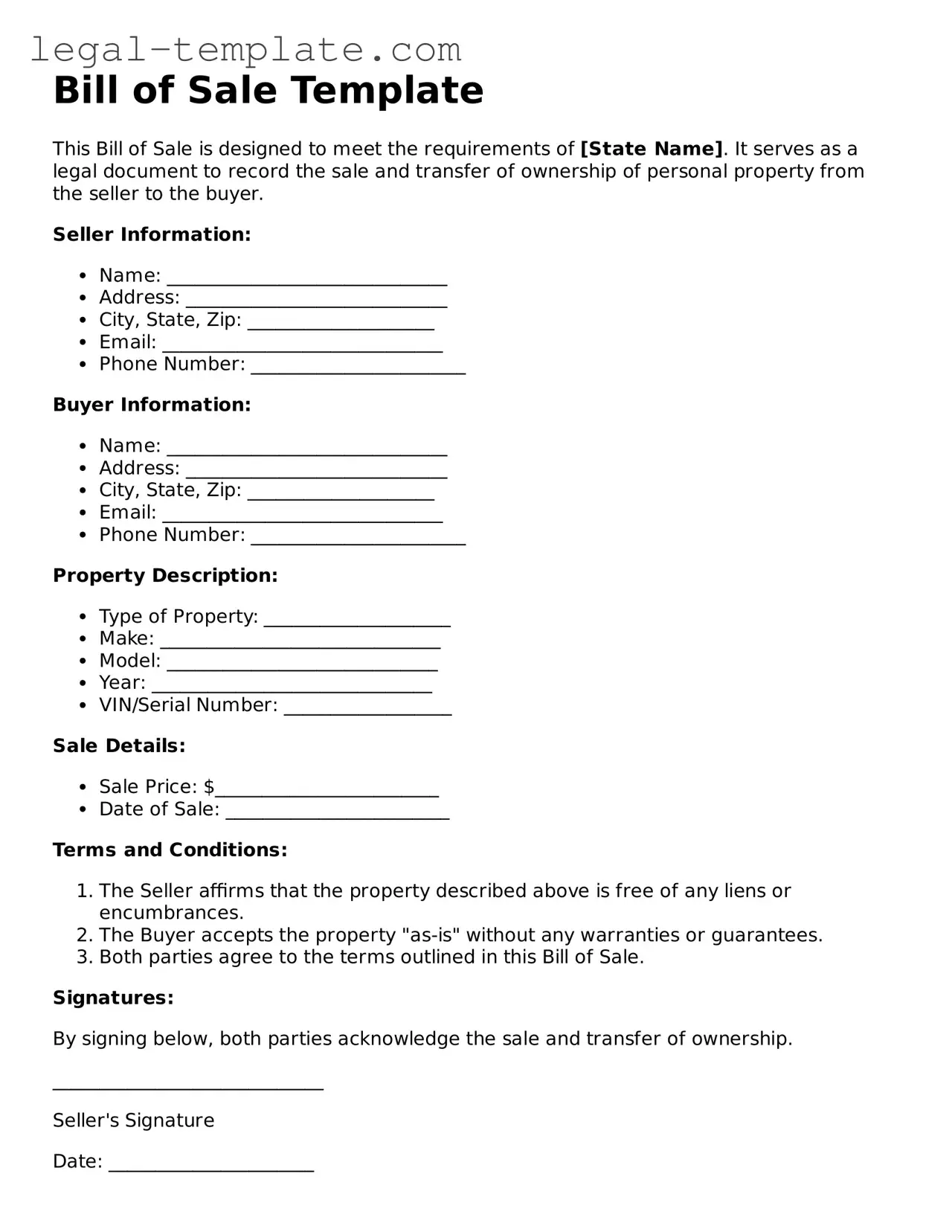 Printable Bill of Sale Template