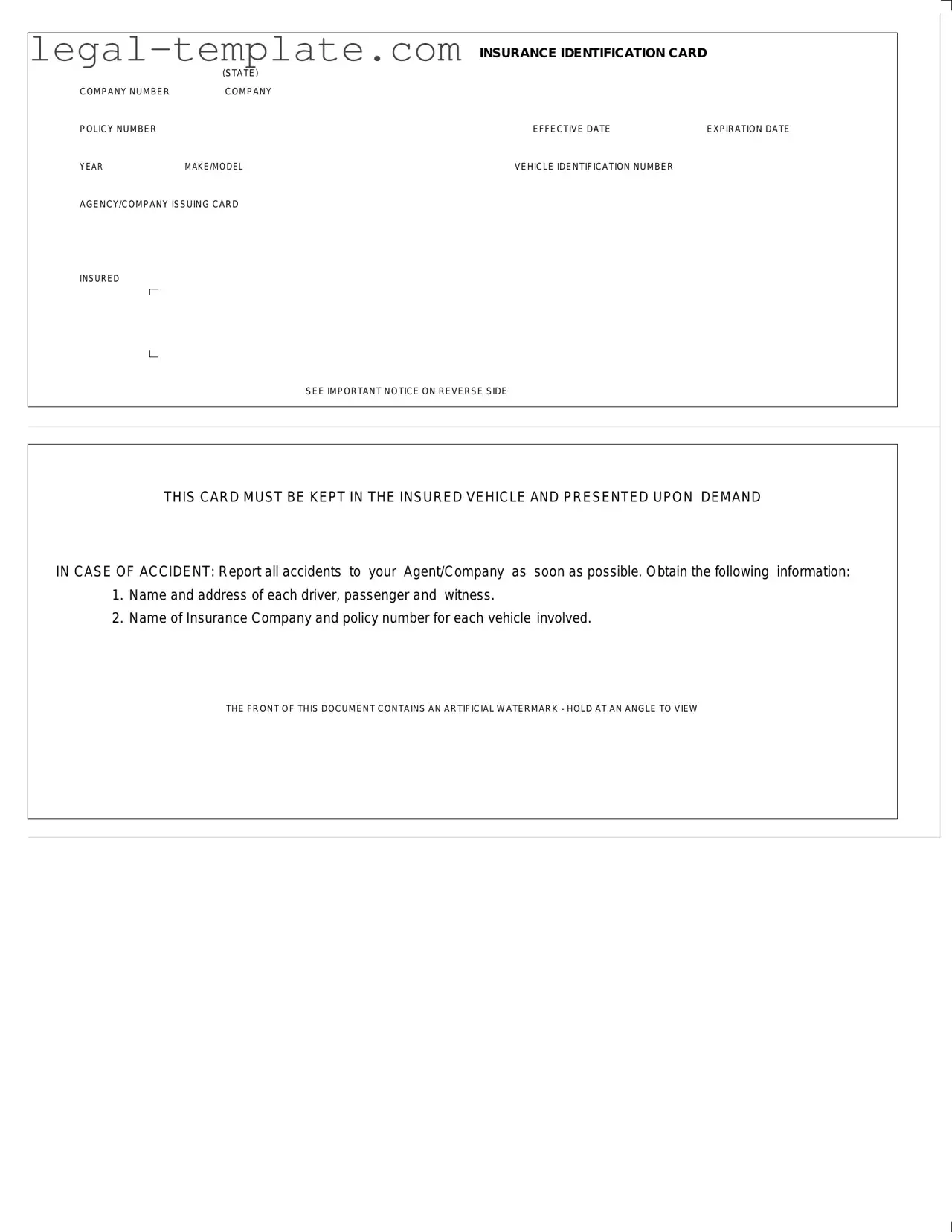 Free Auto Insurance Card Template in PDF