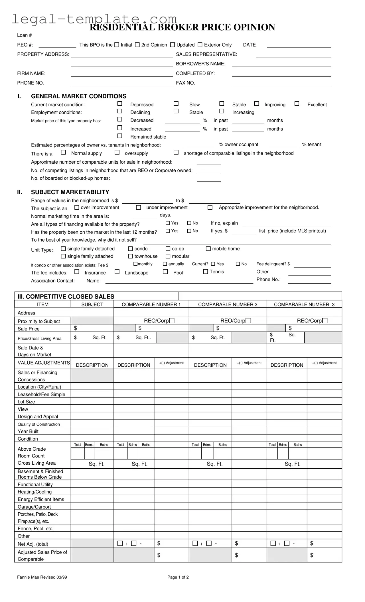 Free Broker Price Opinion Template in PDF