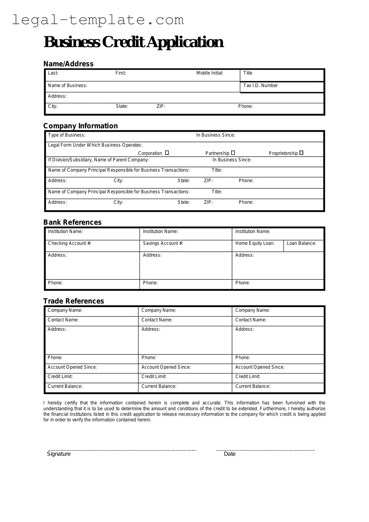 Free Business Credit Application Template in PDF