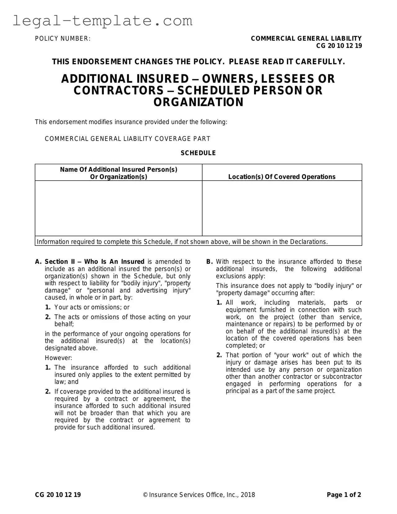 Free Cg 20 10 07 04 Liability Endorsement Template in PDF