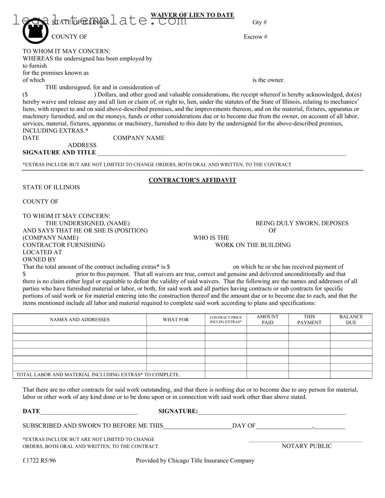 Free Chicago Title Waiver Format Template in PDF