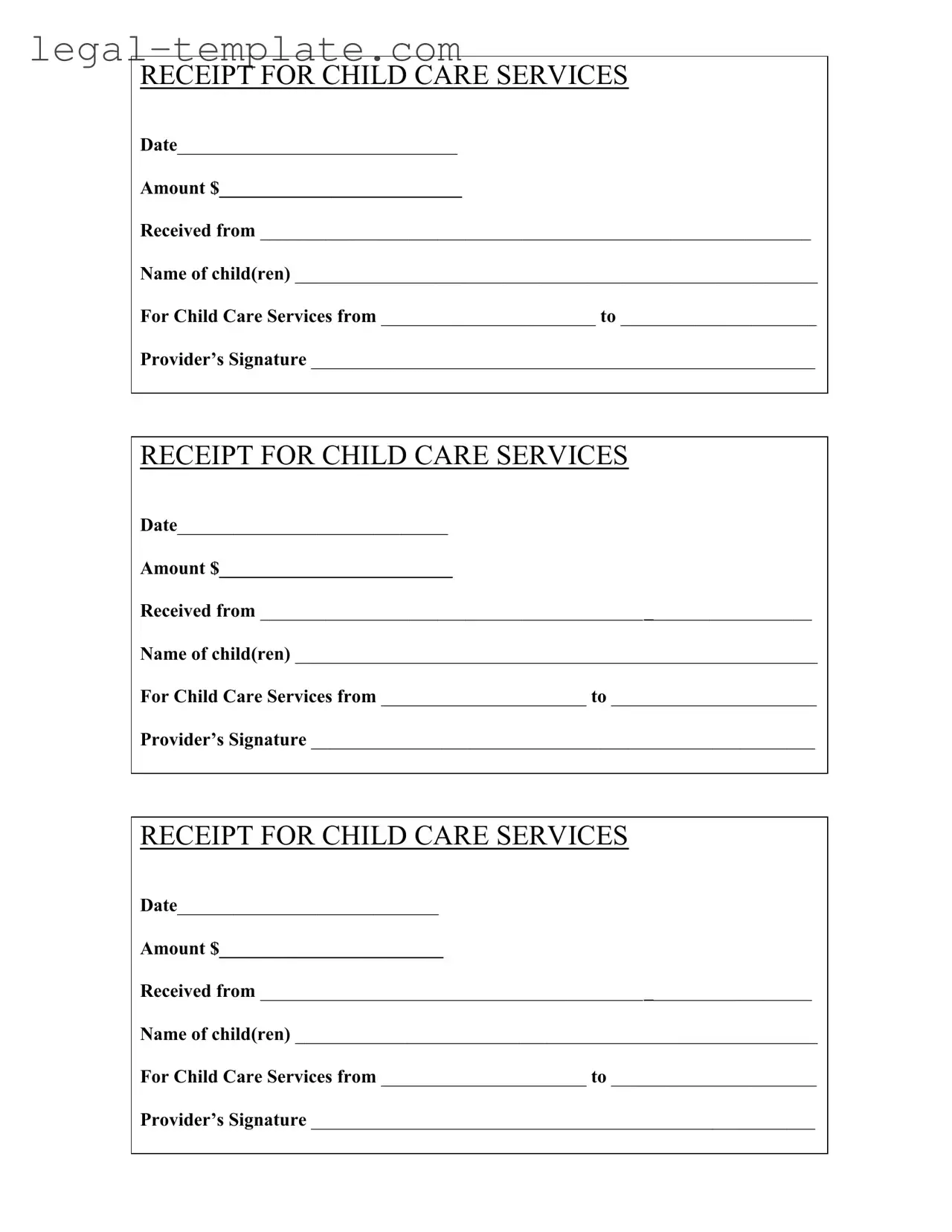 Free Childcare Receipt Template in PDF