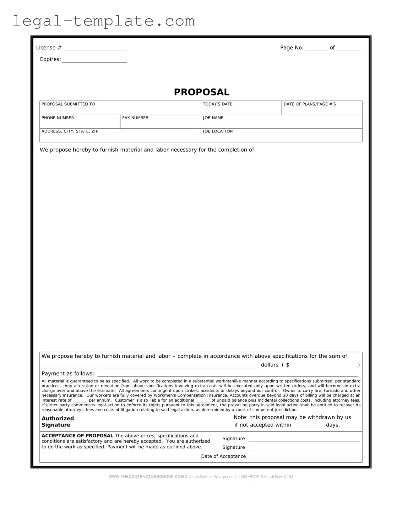 Free Construction proposal form Template in PDF
