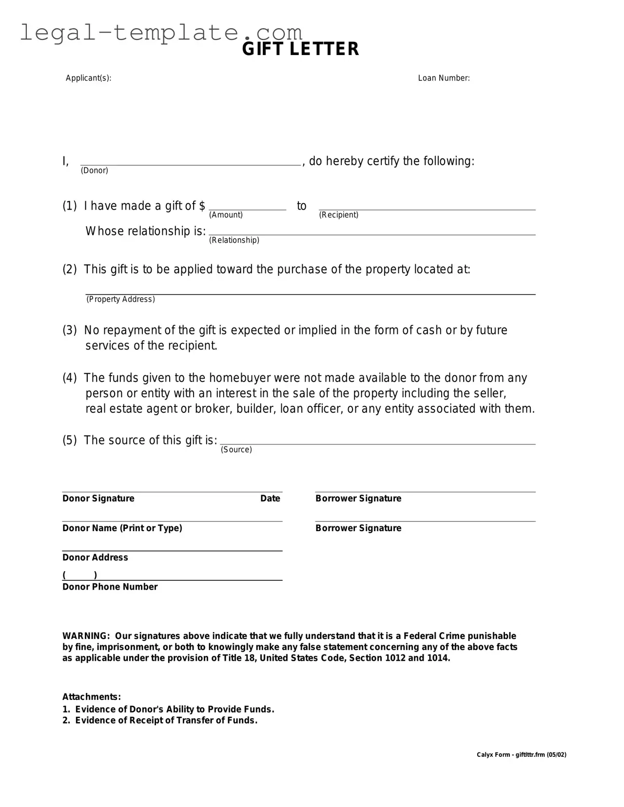 Free Gift Letter Template in PDF