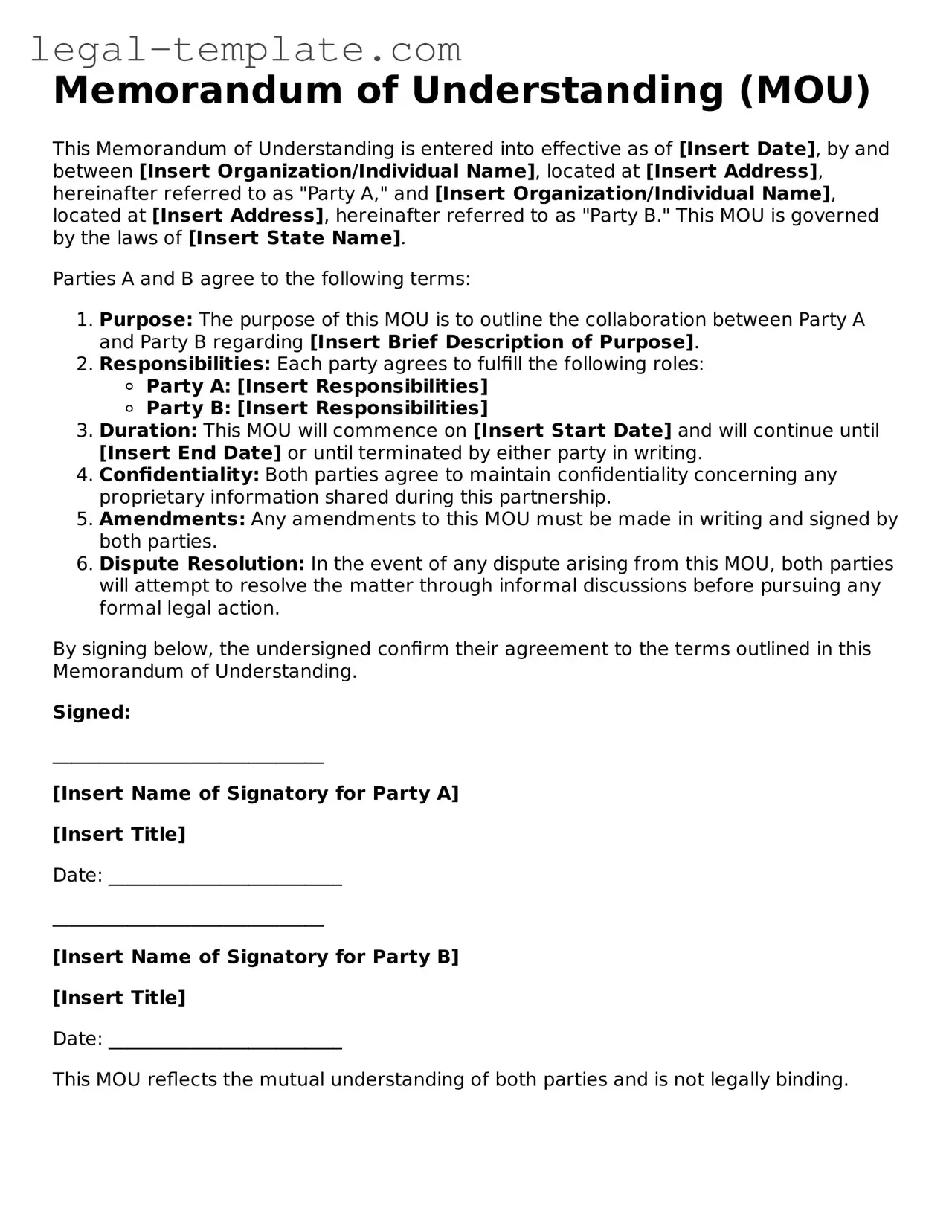 Printable Memorandum of Understanding Template