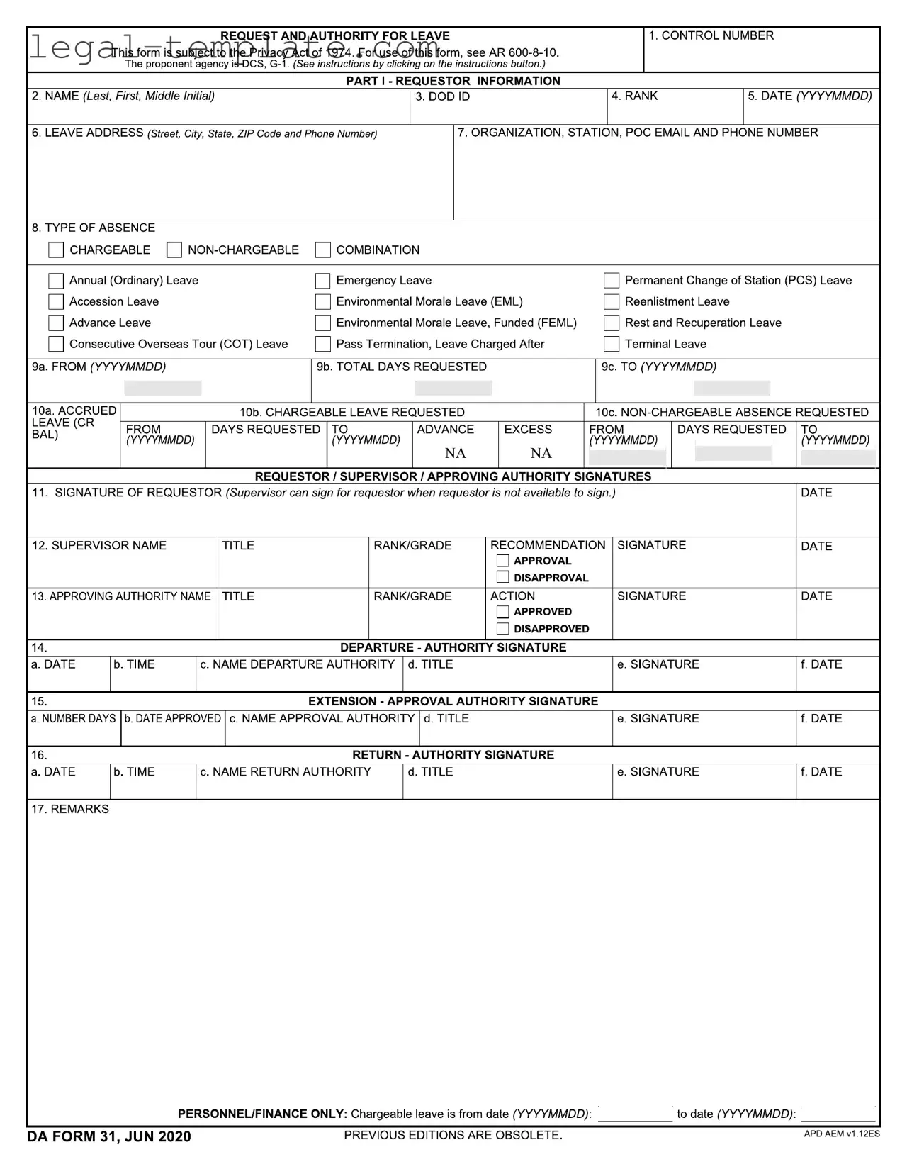 Free Da 31 Template in PDF