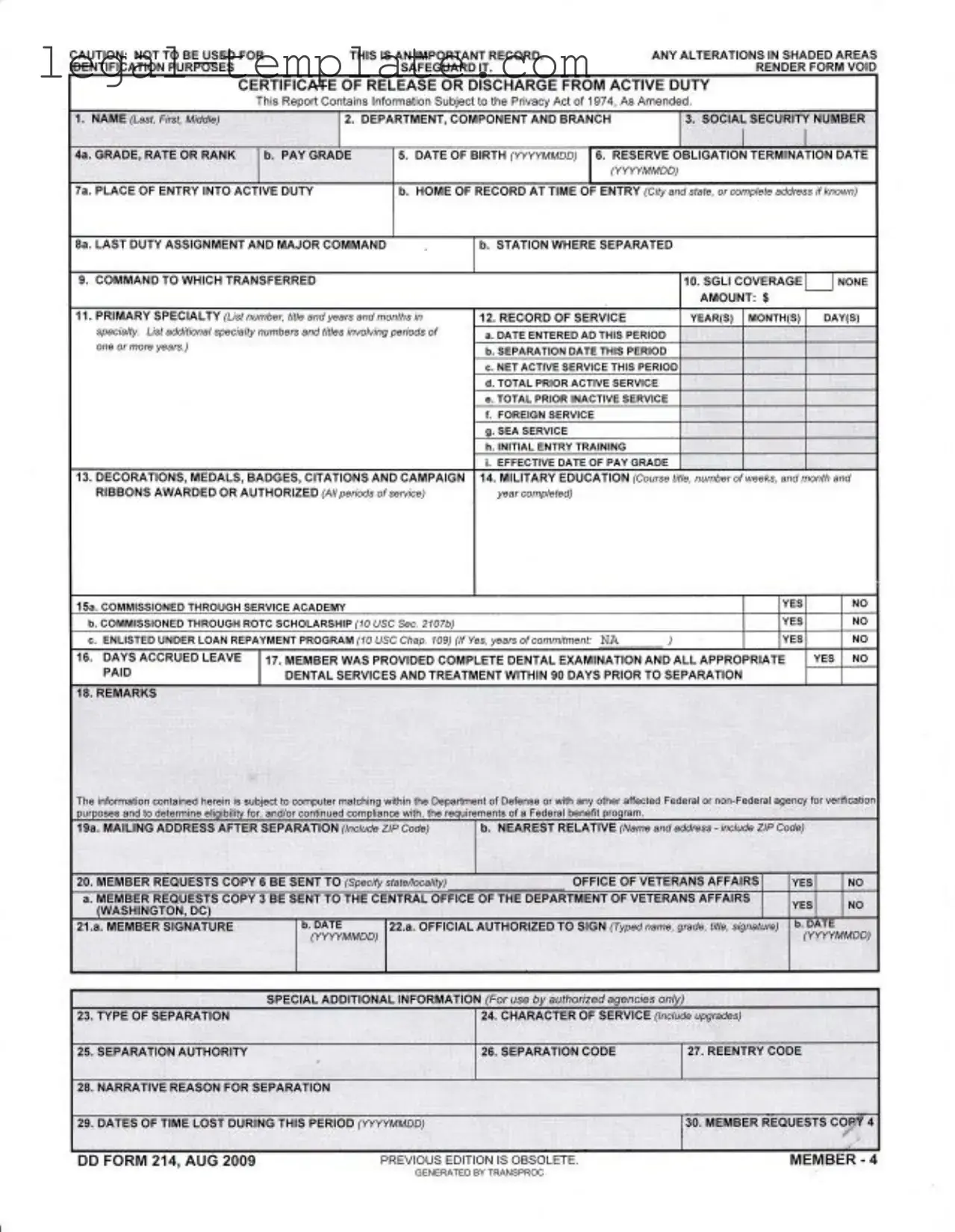Free Dd 214 Template in PDF