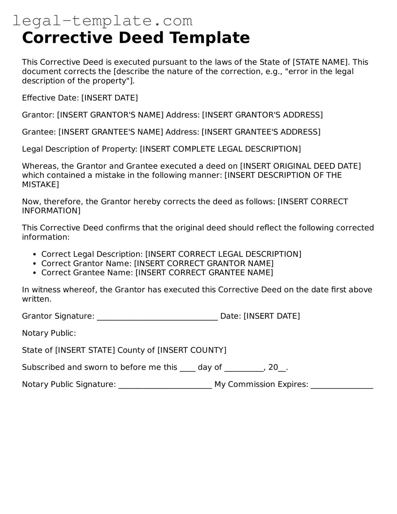 Printable Corrective Deed Template