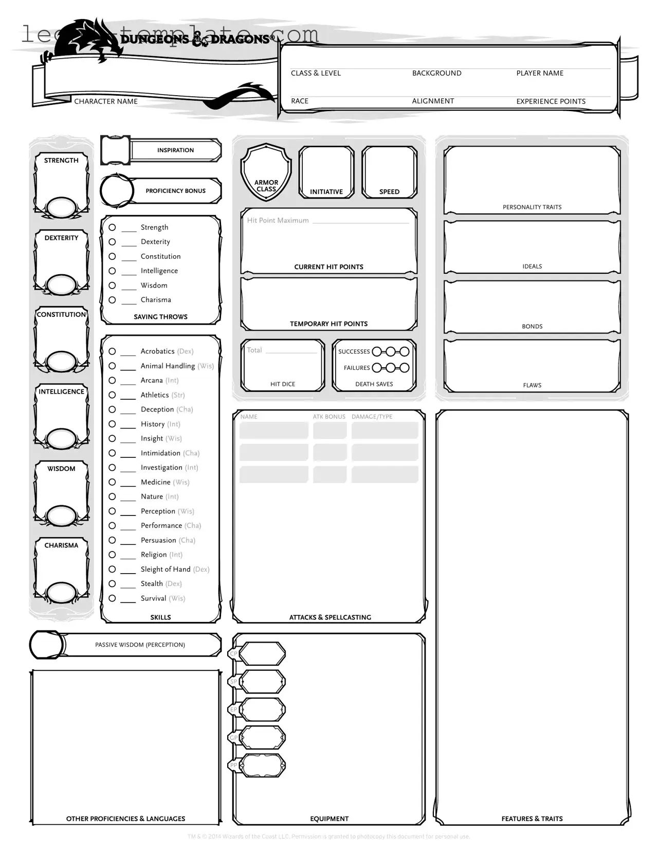Free Dnd Character Sheet Template in PDF