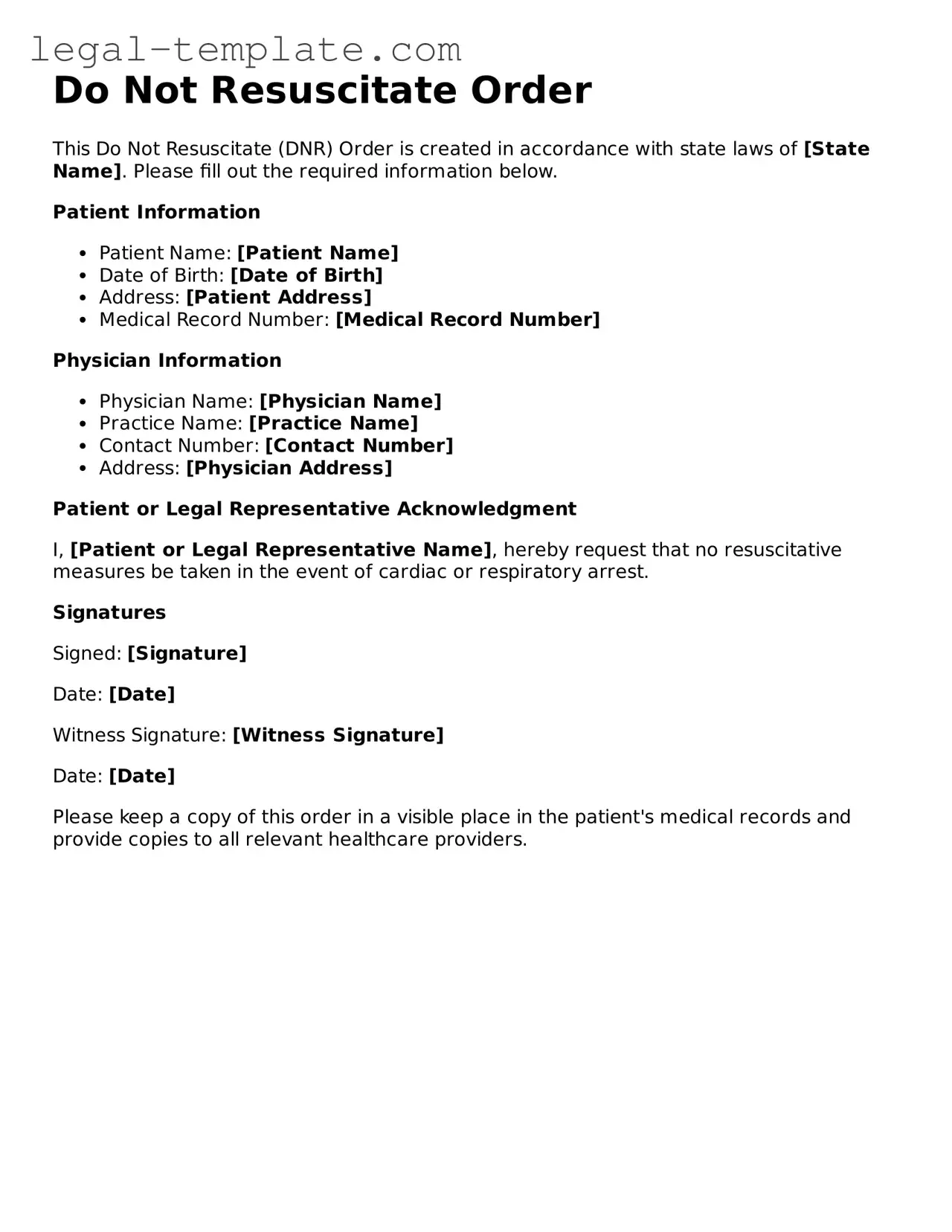 Printable Do Not Resuscitate Order Template