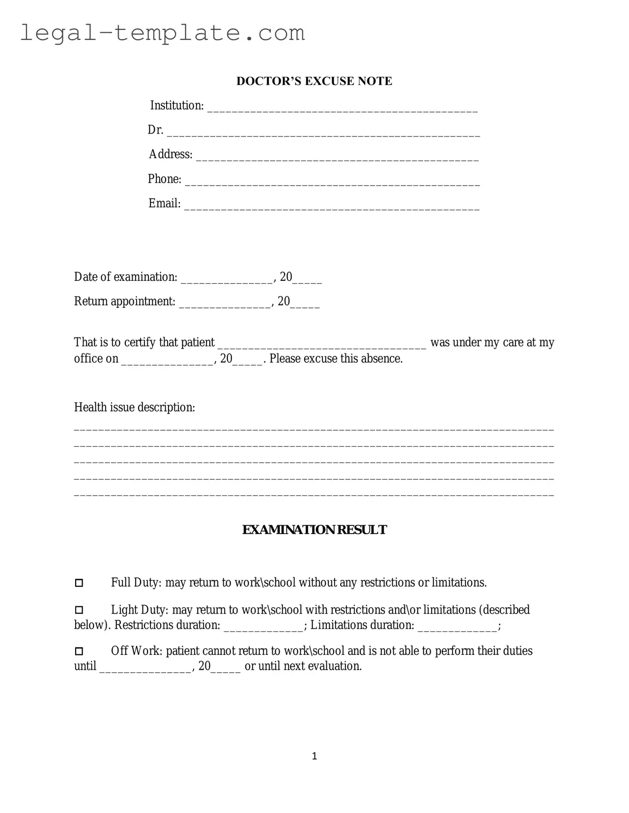 Free Doctors Excuse Note Template in PDF
