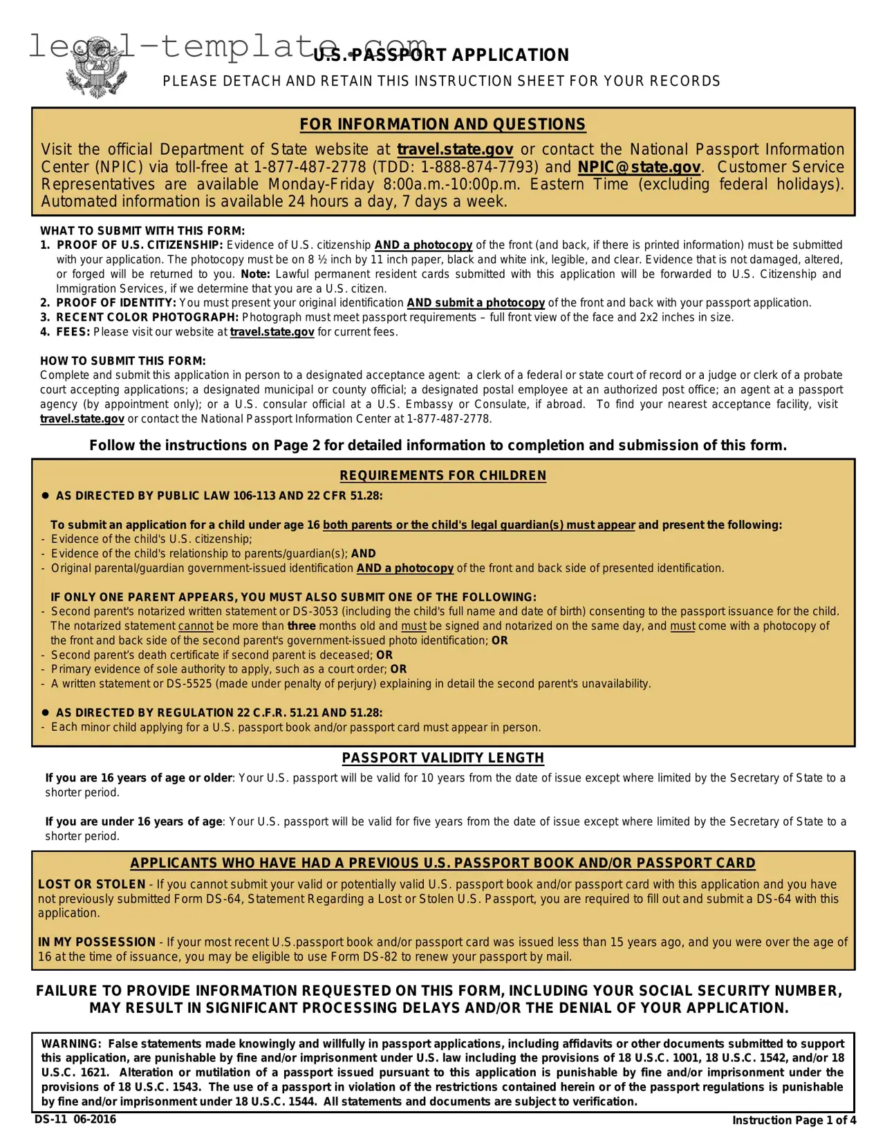 Free DS-11 U.S. Passport application Template in PDF