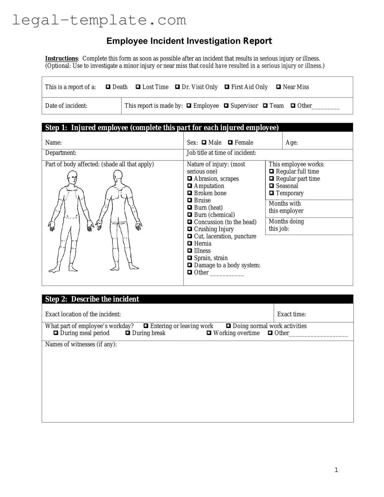 Free Employee Accident Report Template in PDF