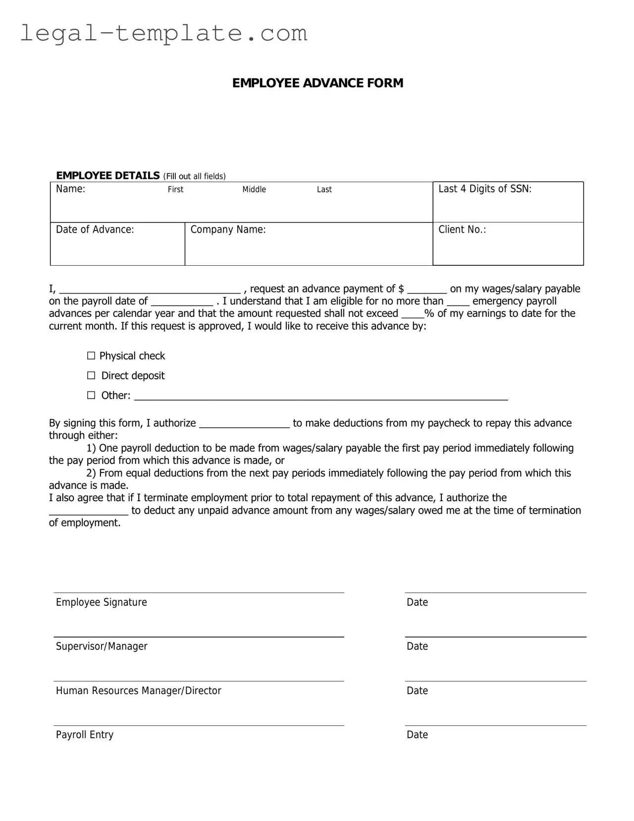 Free Employee Advance Template in PDF