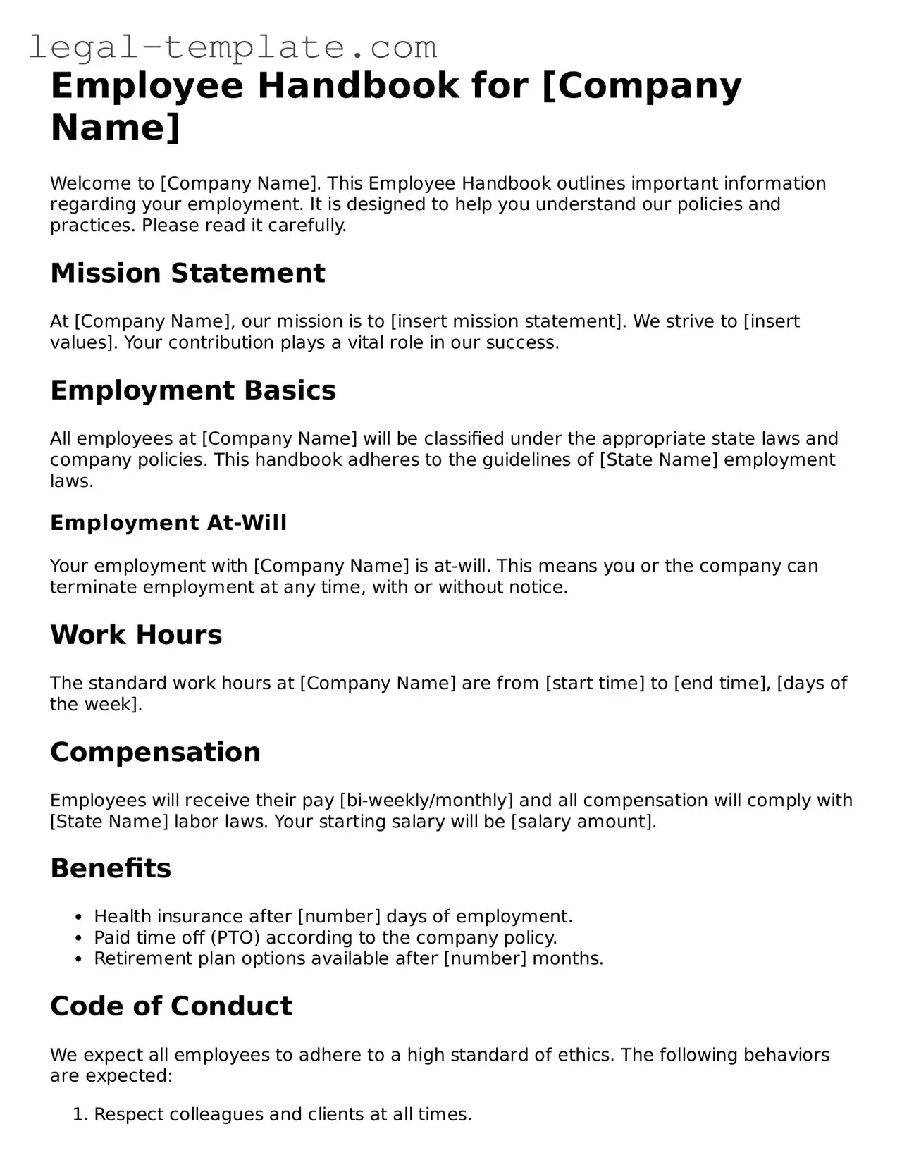 Printable Employee Handbook Template