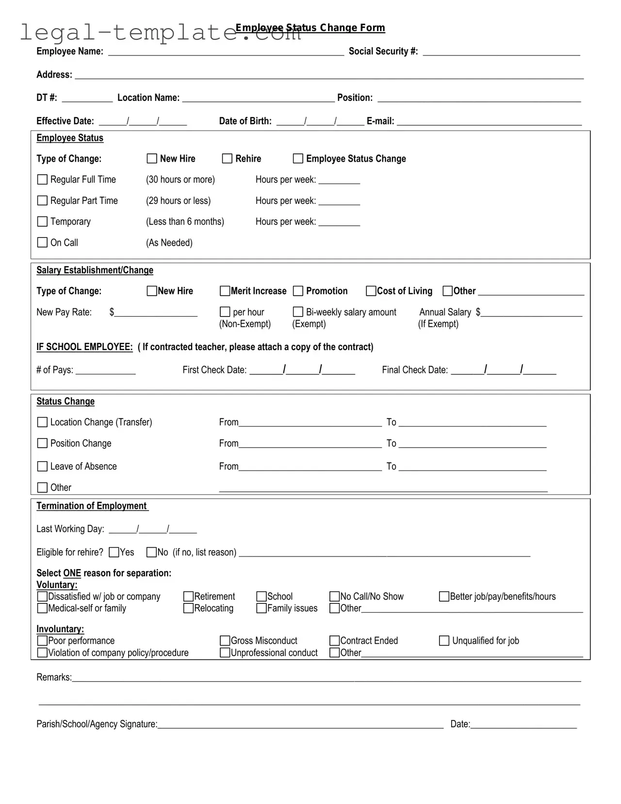 Free Employee Status Change Template in PDF