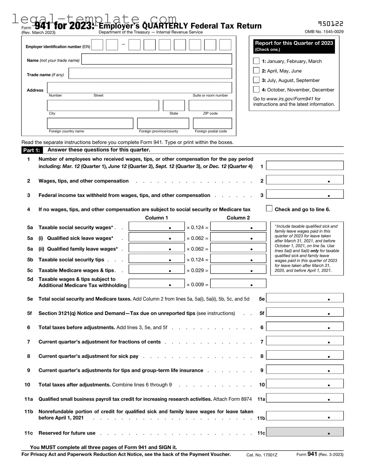 Free IRS 941 Template in PDF