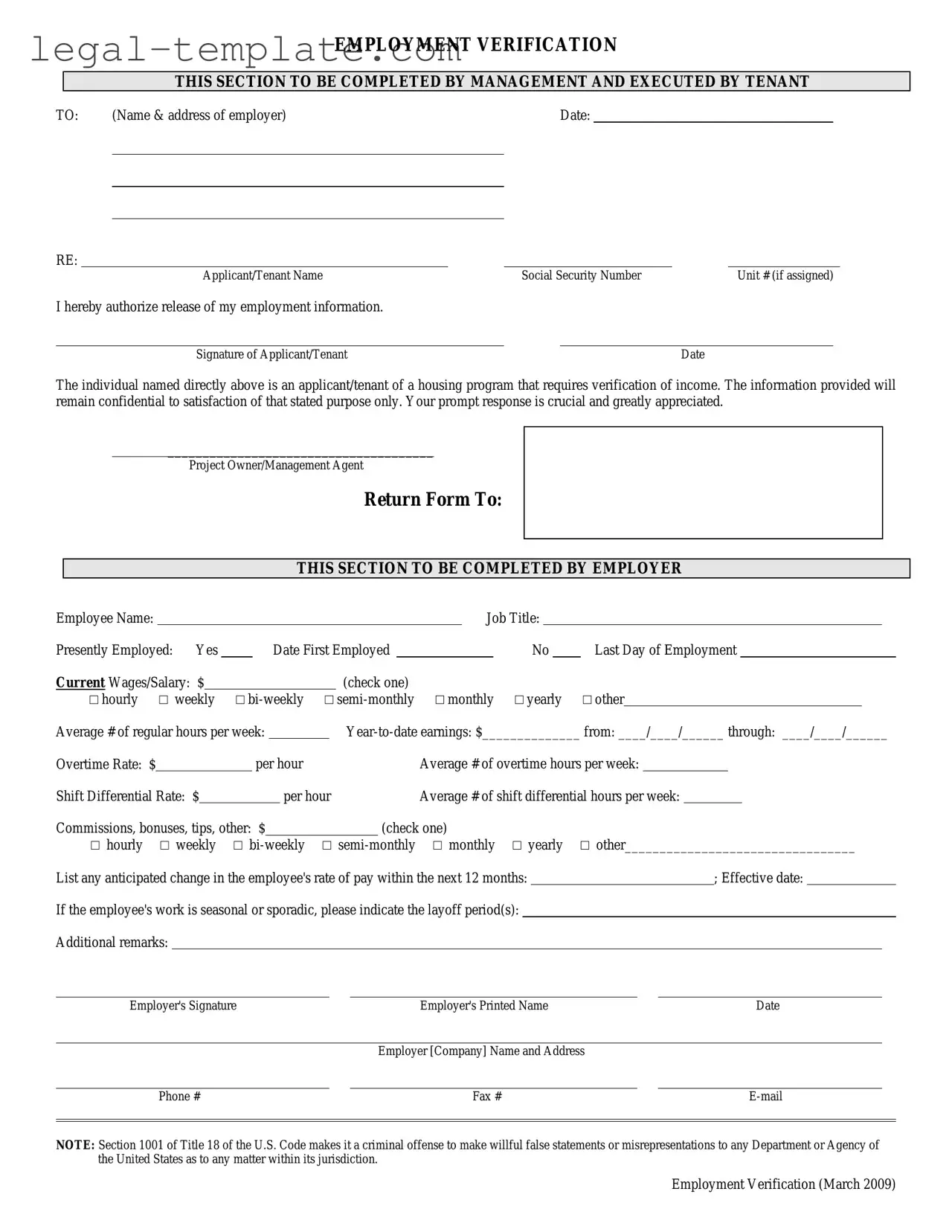 Free Employment verification form Template in PDF