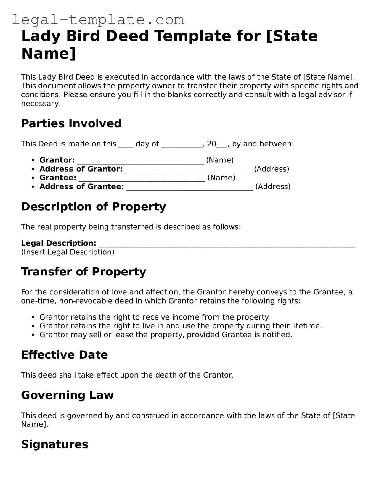 Printable Lady Bird Deed Template