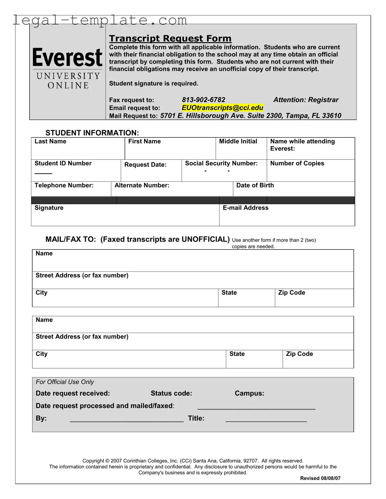 Free Everest University Transcript Template in PDF