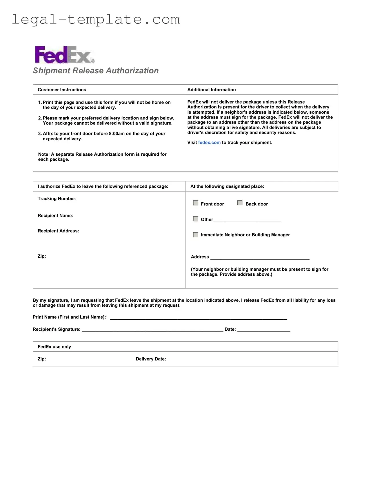 Free Fedex Release Template in PDF