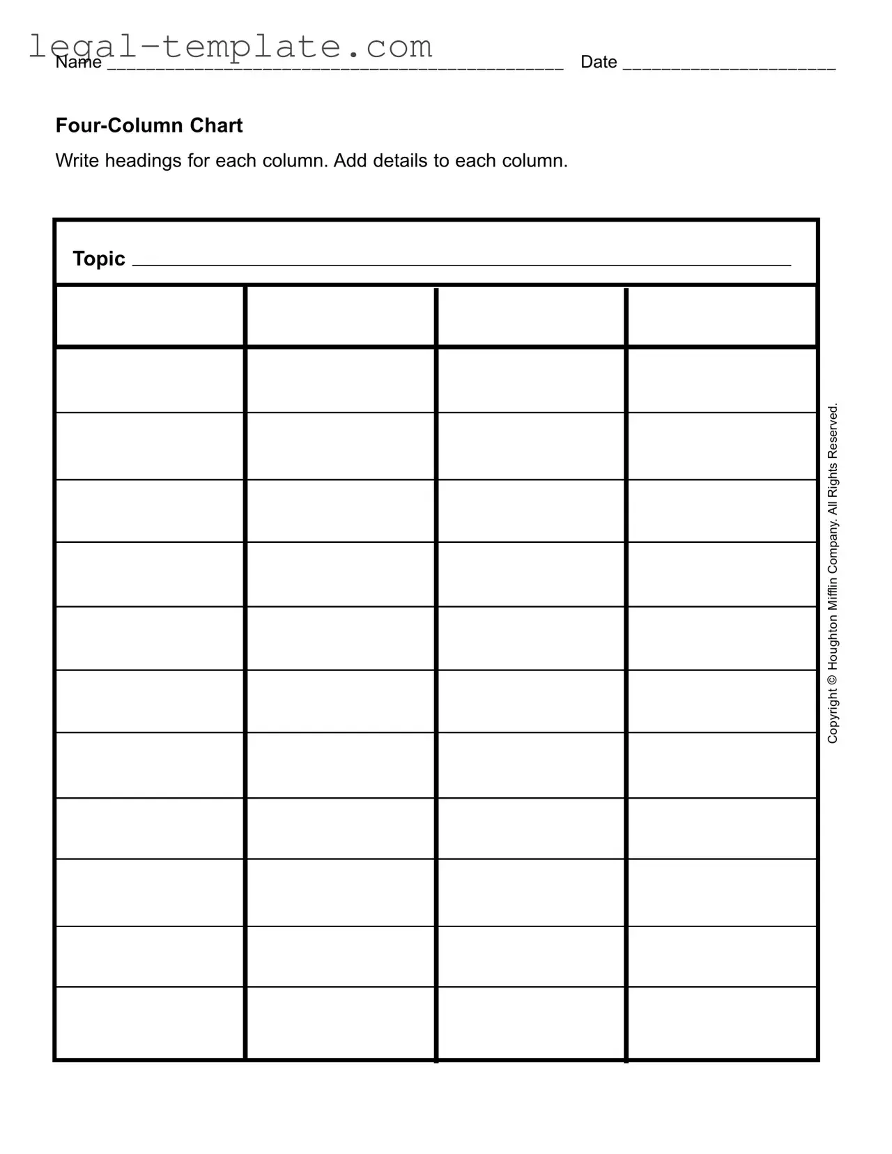 Free Four Column Chart Template in PDF
