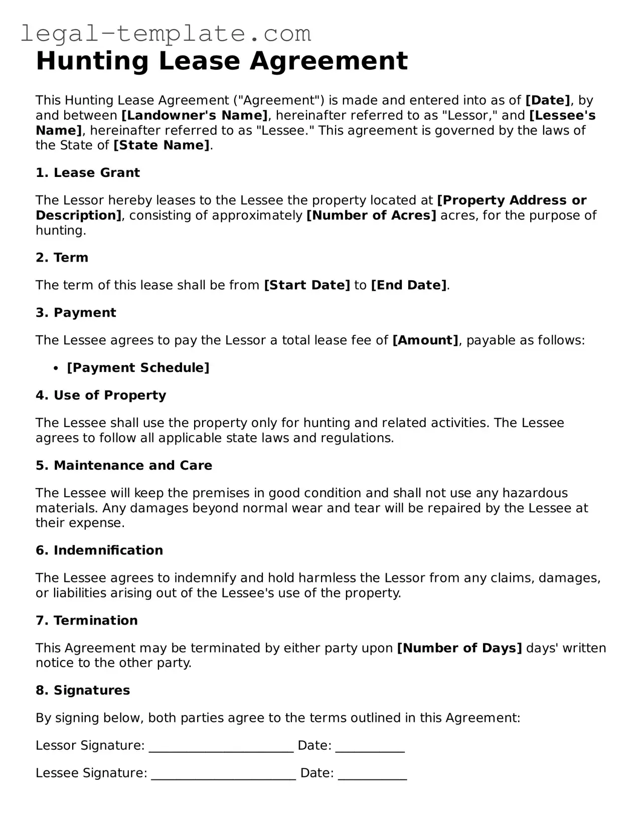 Printable Hunting Lease Agreement Template