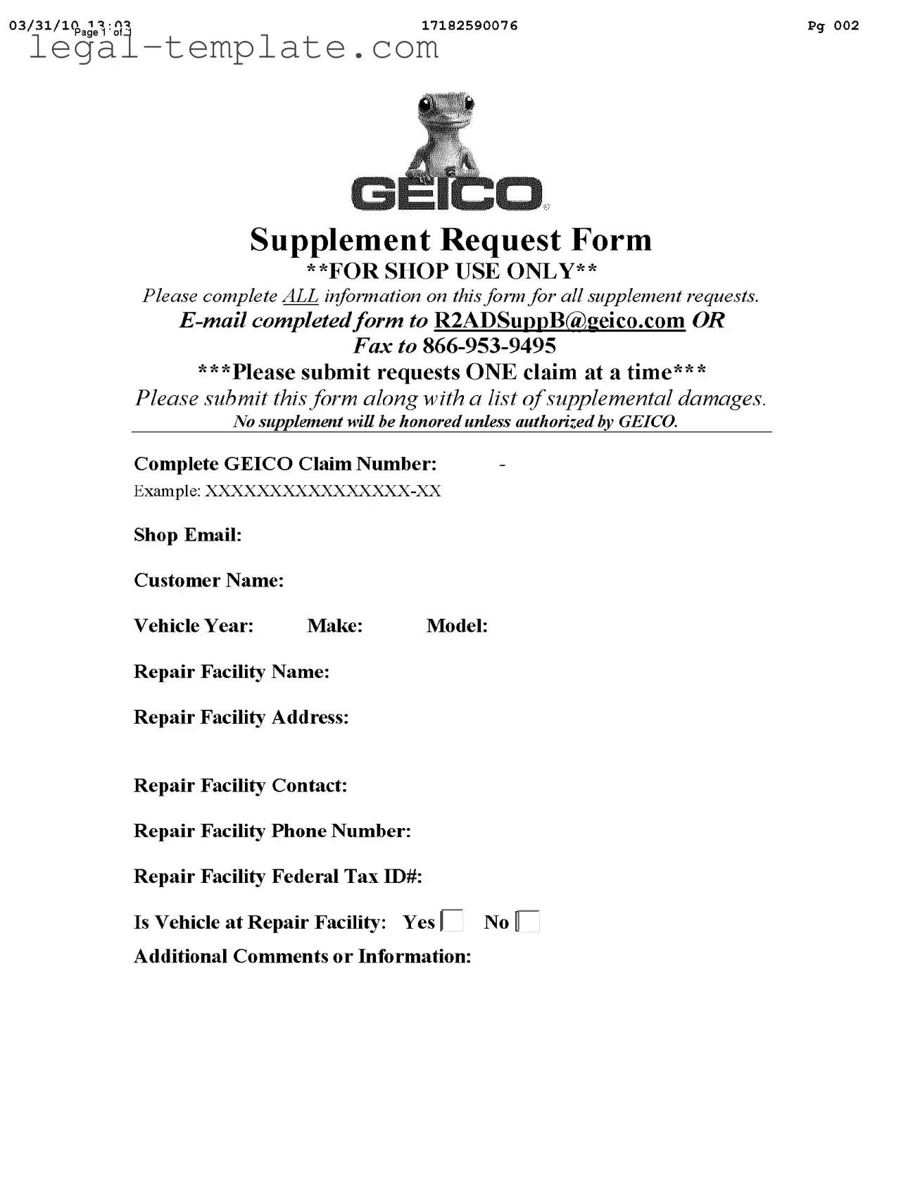 Free Geico Supplement Request Template in PDF
