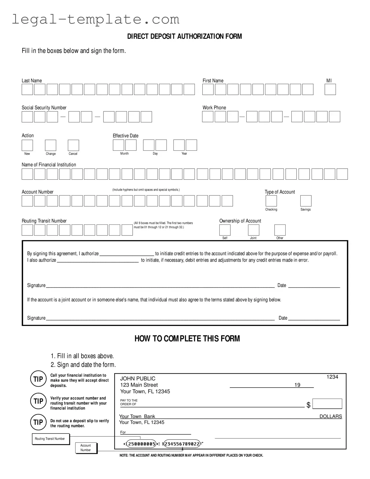 Free Generic Direct Deposit Template in PDF