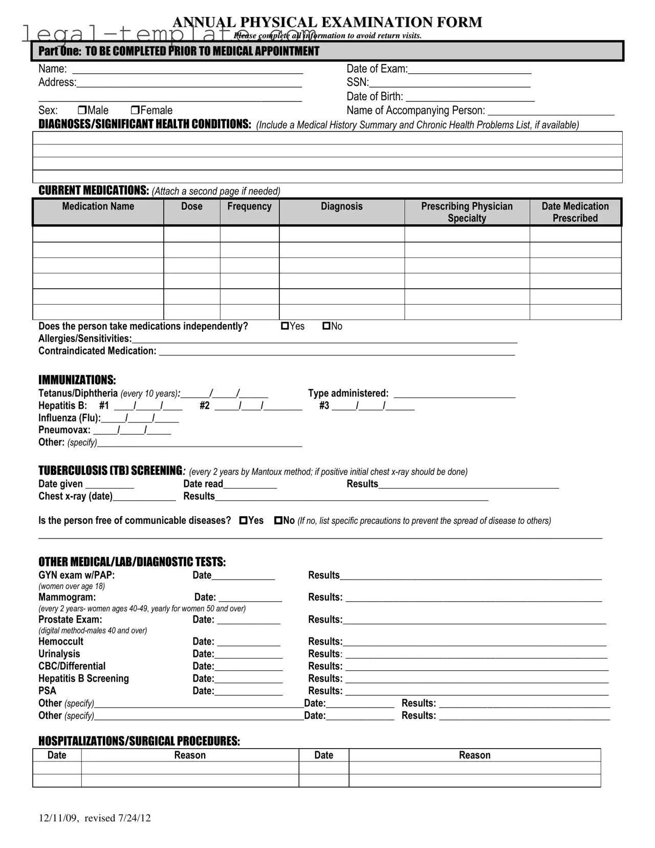 Free Annual Physical Examination Template in PDF