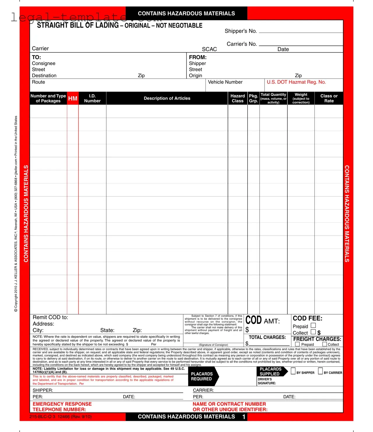 Free Hazard Bill Of Ladden Template in PDF