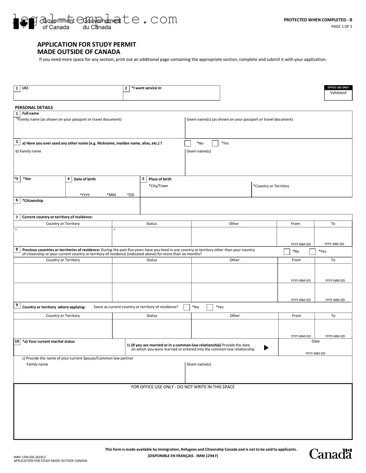 Free Imm 1294 Template in PDF