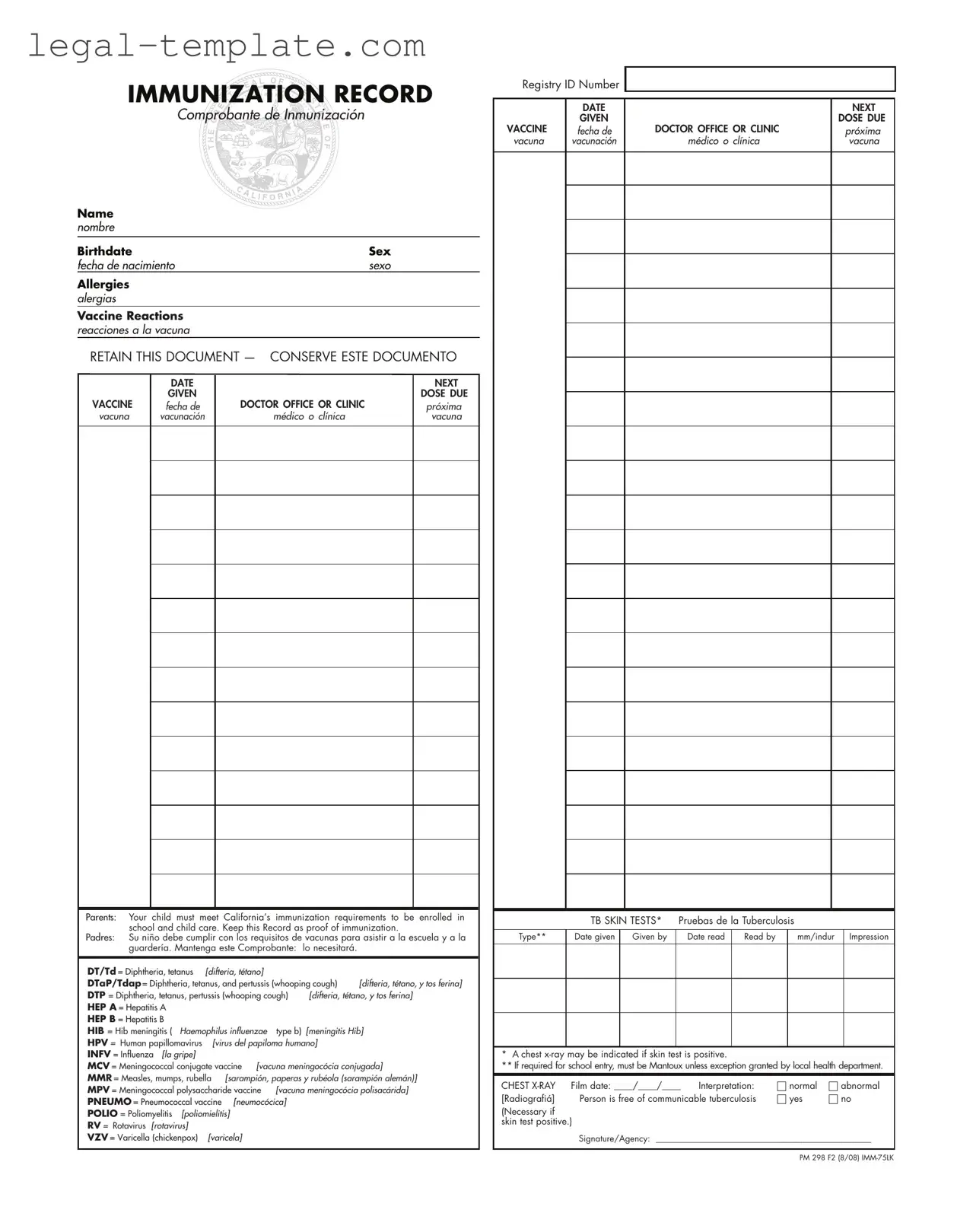 Free Immunization Record Template in PDF