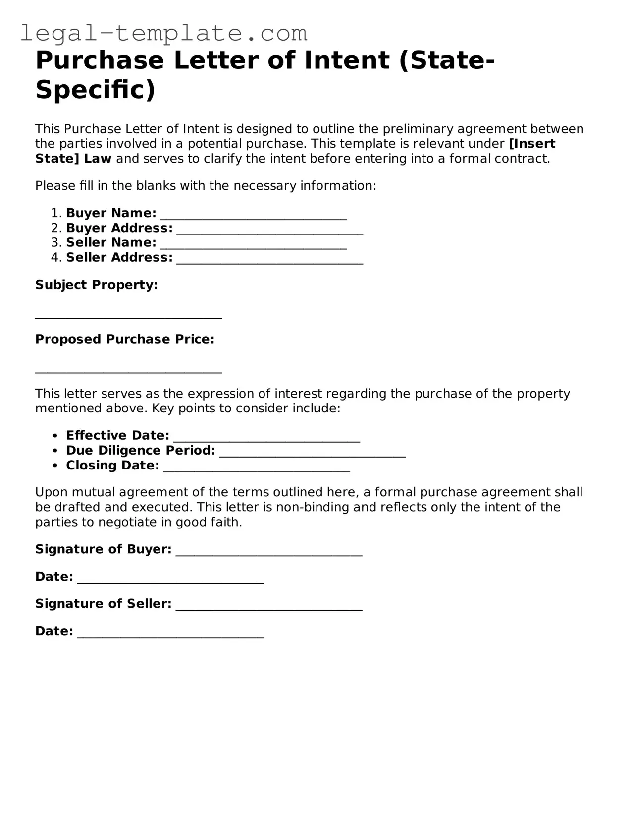 Printable Purchase Letter of Intent Template