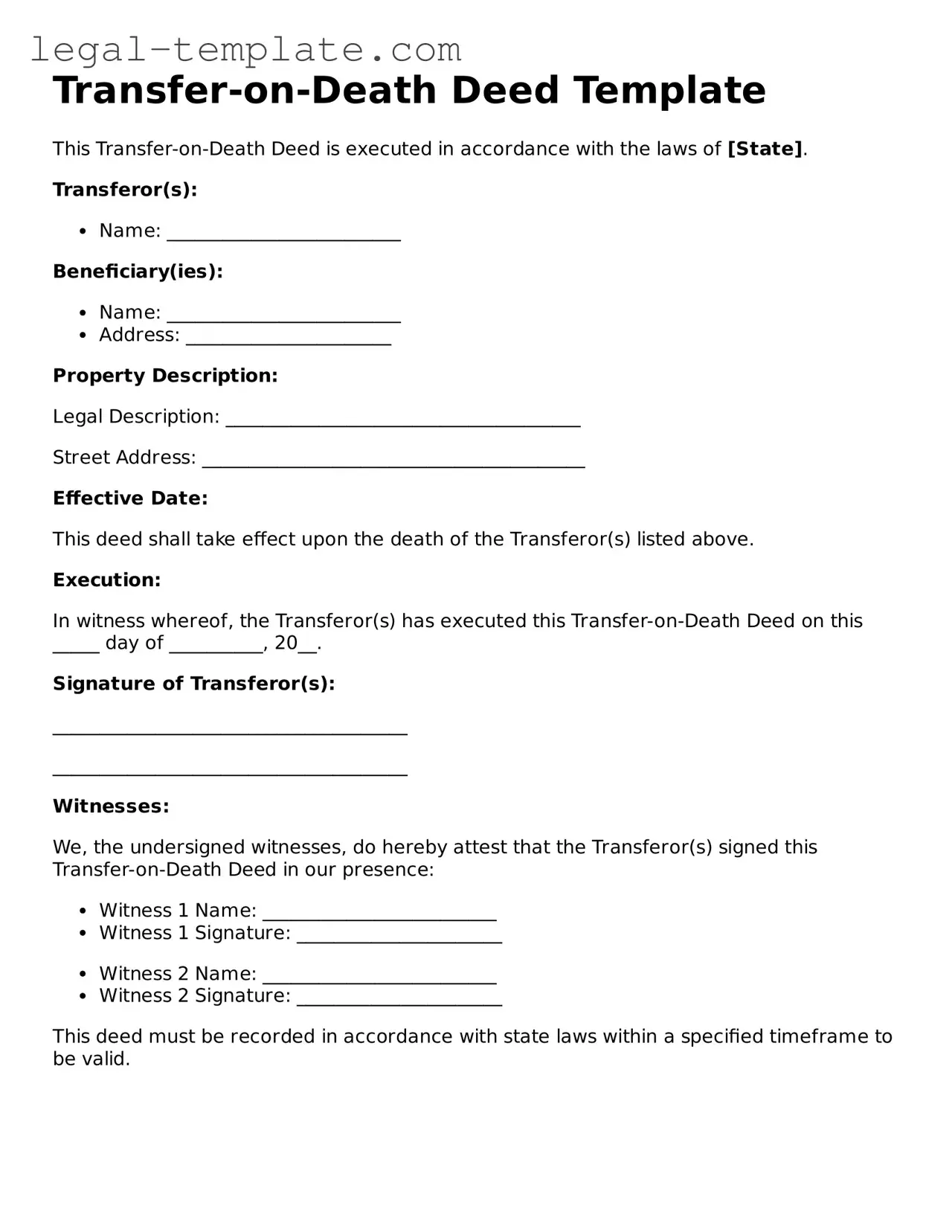 Printable Transfer-on-Death Deed Template