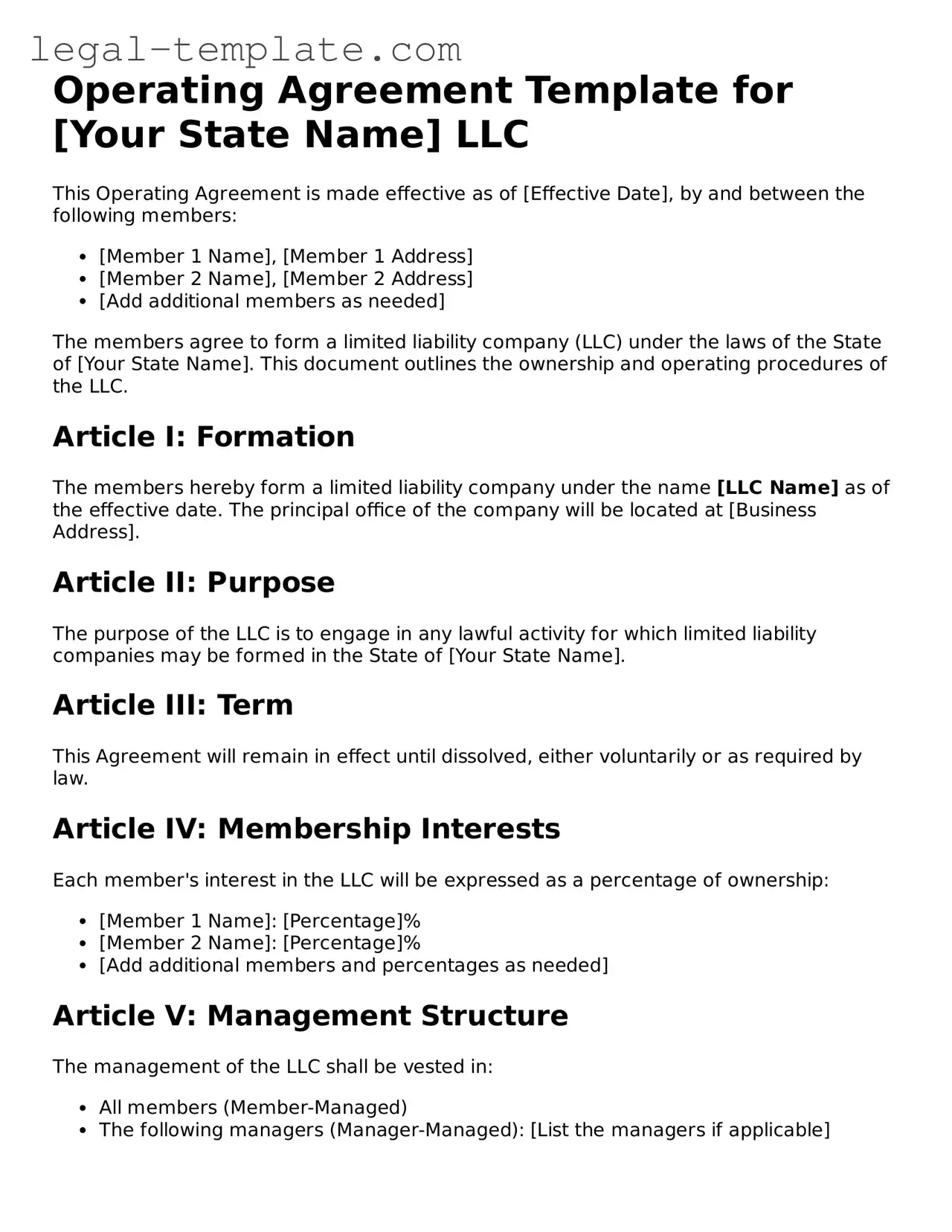 Printable Operating Agreement Template