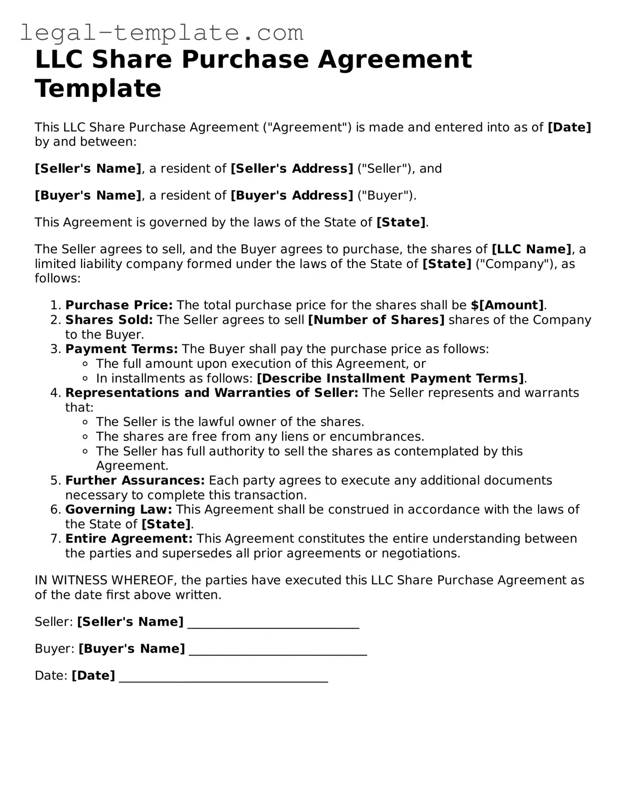 Printable LLC Share Purchase Agreement Template