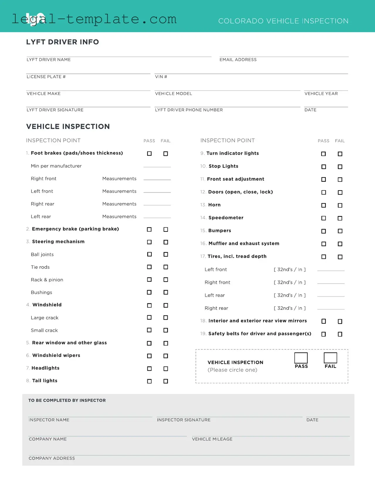 Free Lyft Inspection Template in PDF