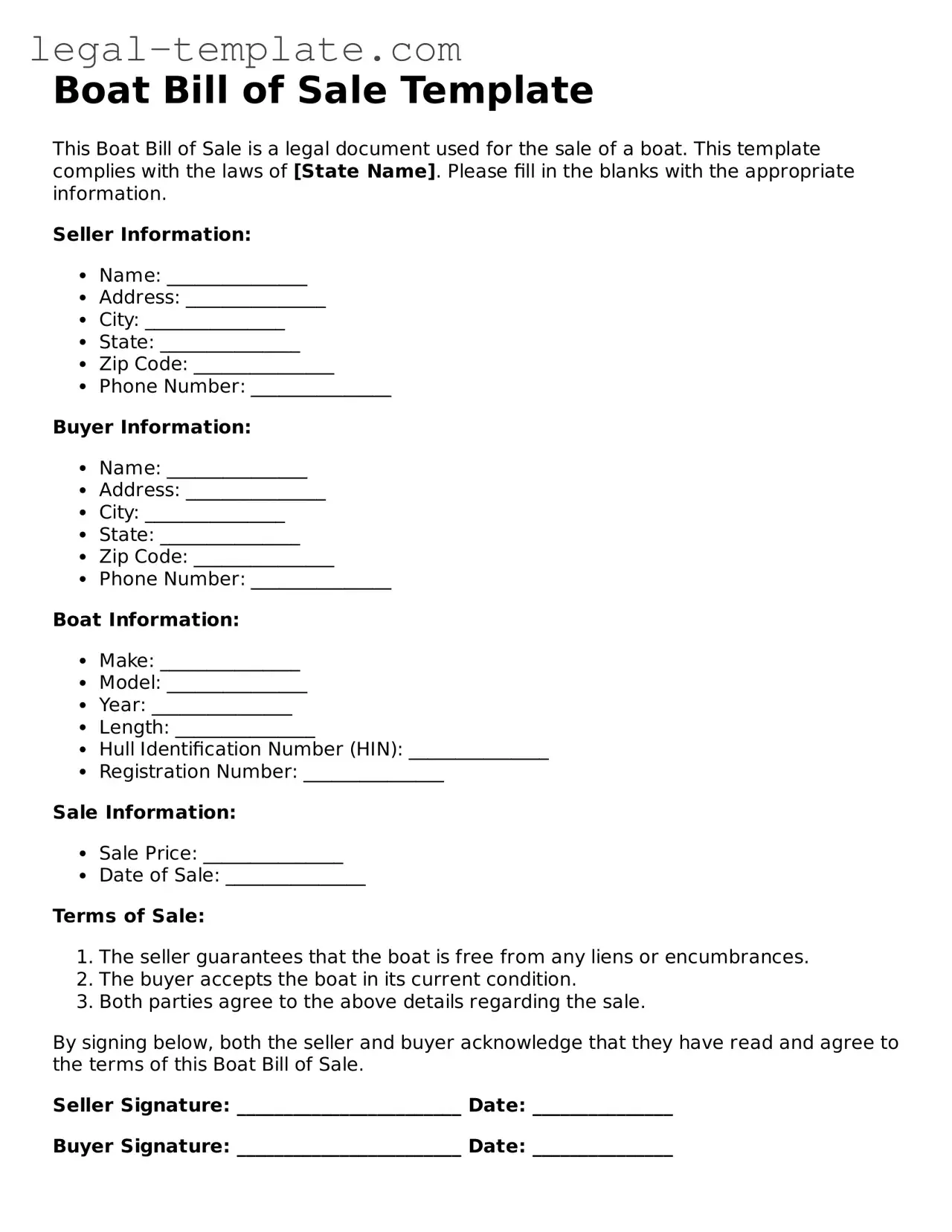 Printable Boat Bill of Sale Template