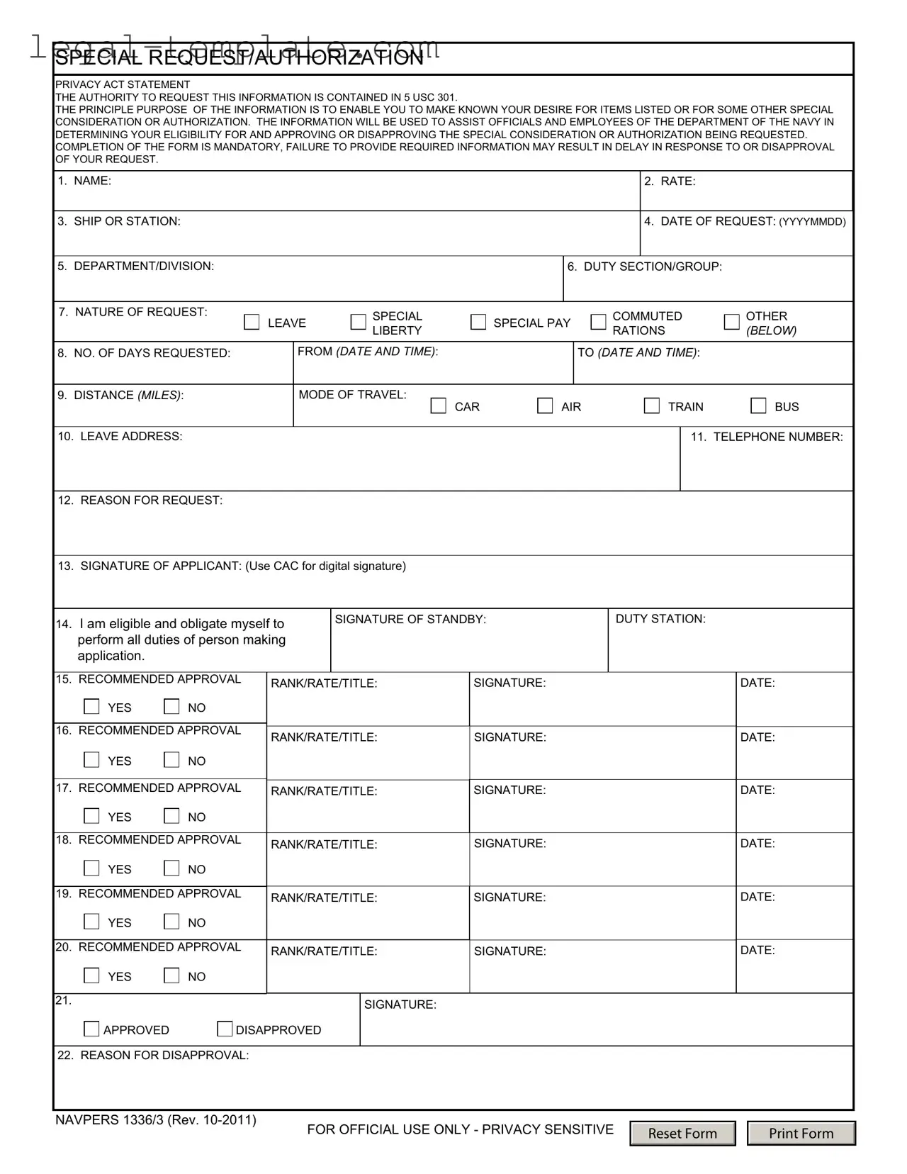 Free Navpers 1336 3 Template in PDF