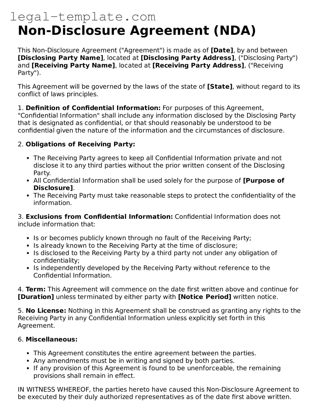 Printable Non-disclosure Agreement Template